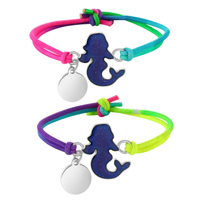 2 PCS Personalised Custom Name Mermaid  Elastic Rope Bracelet Back To School Season Children's Gift