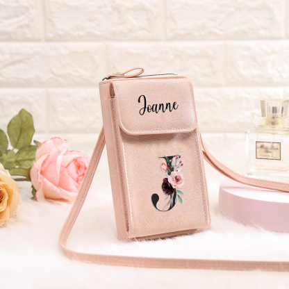 Custom Purse-Personalised Women's Leather Wallet Custom Letter & Name Mobile Phone Wallet Zipper Crossbody Bag