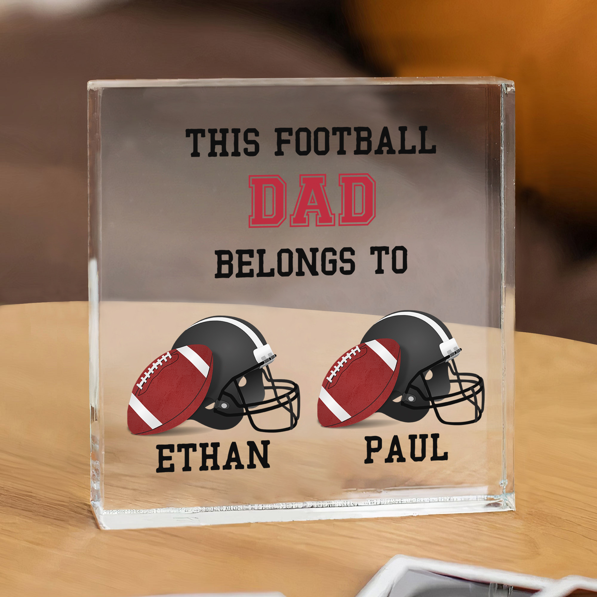 2 Names -Personalised Football Acrylic Keepsake Customized Name Acrylic Plaque Ornament Father's Day Gift for Dad