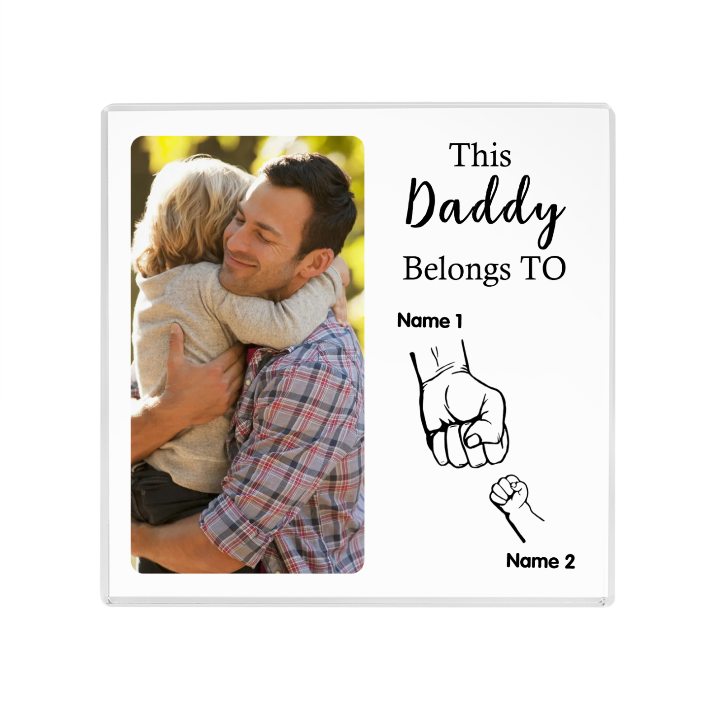 2 Names-Personalised Dad Photo Fist Acrylic Keepsake-Custom Text, Photo, and Names-Acrylic Plaque Home Decoration Gift for Dad/Grandad