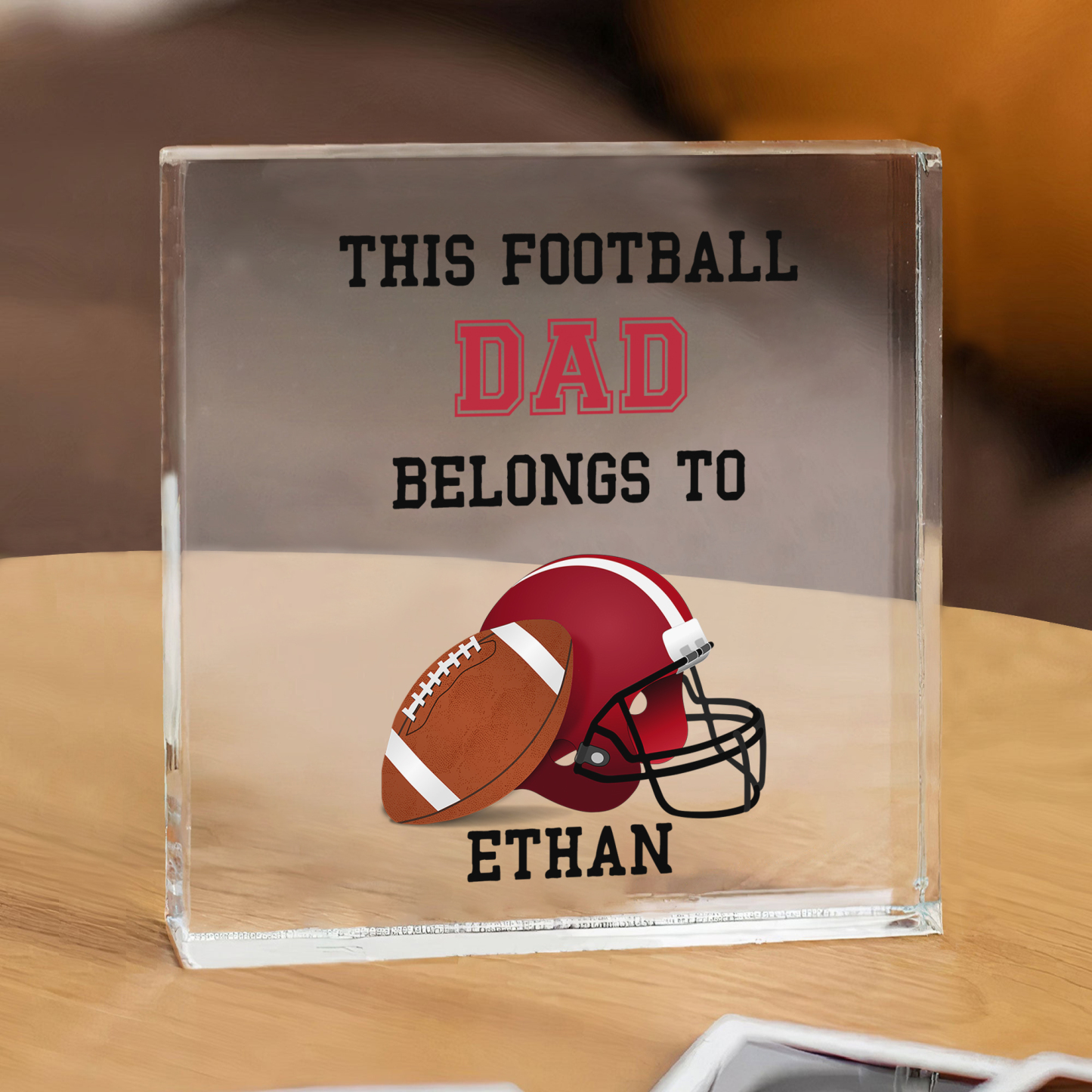 1 Name -Personalised Football Acrylic Keepsake Customized Name Acrylic Plaque Ornament Father's Day Gift for Dad