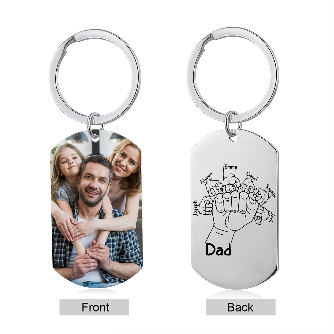 6 Names - Personalised Fist Bump Keyring Custom Photo Father's Day Gift for Dad