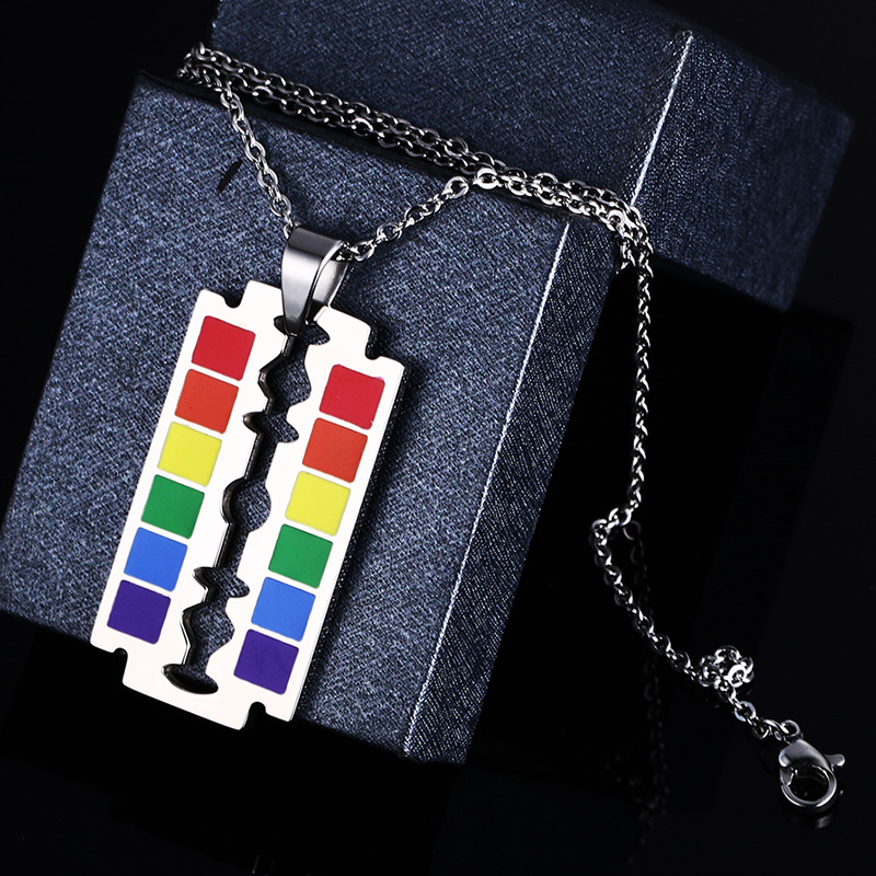 Rainbow Razor Blade Pendant Necklace LGBT Pride Day Gifts