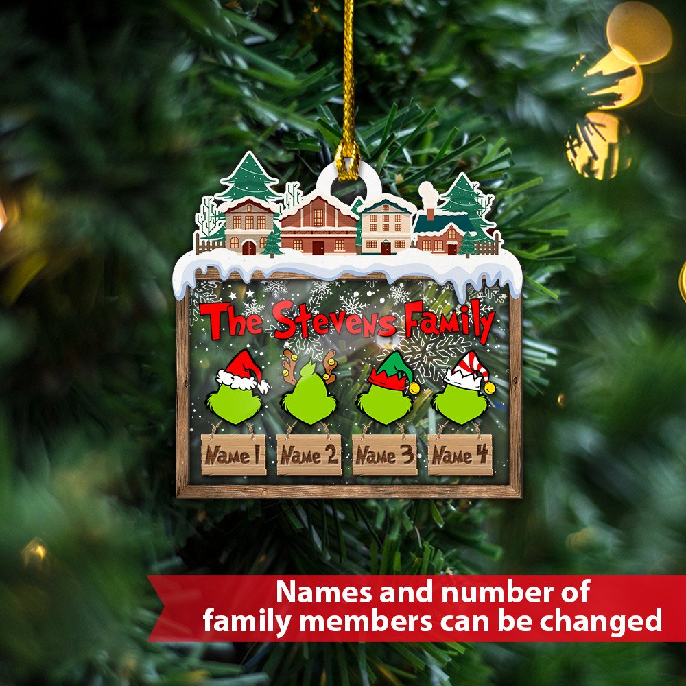 MERRY GRINCHMAS Grinch Personalized Christmas Ornament Engraved 4 Names Gifts For Family