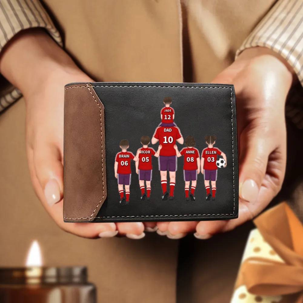 Personalised Football Family Leather Men's Wallet With Custom Various 