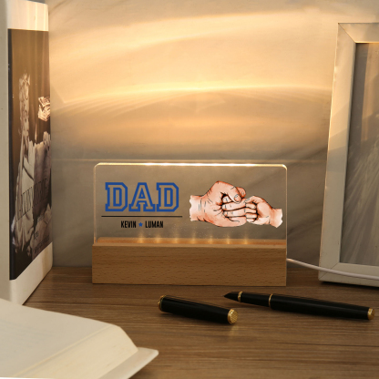 2 Names - Personalised Fist Bump Table Lamp - Dad's Dream Team - Father's Day Gift for Dad
