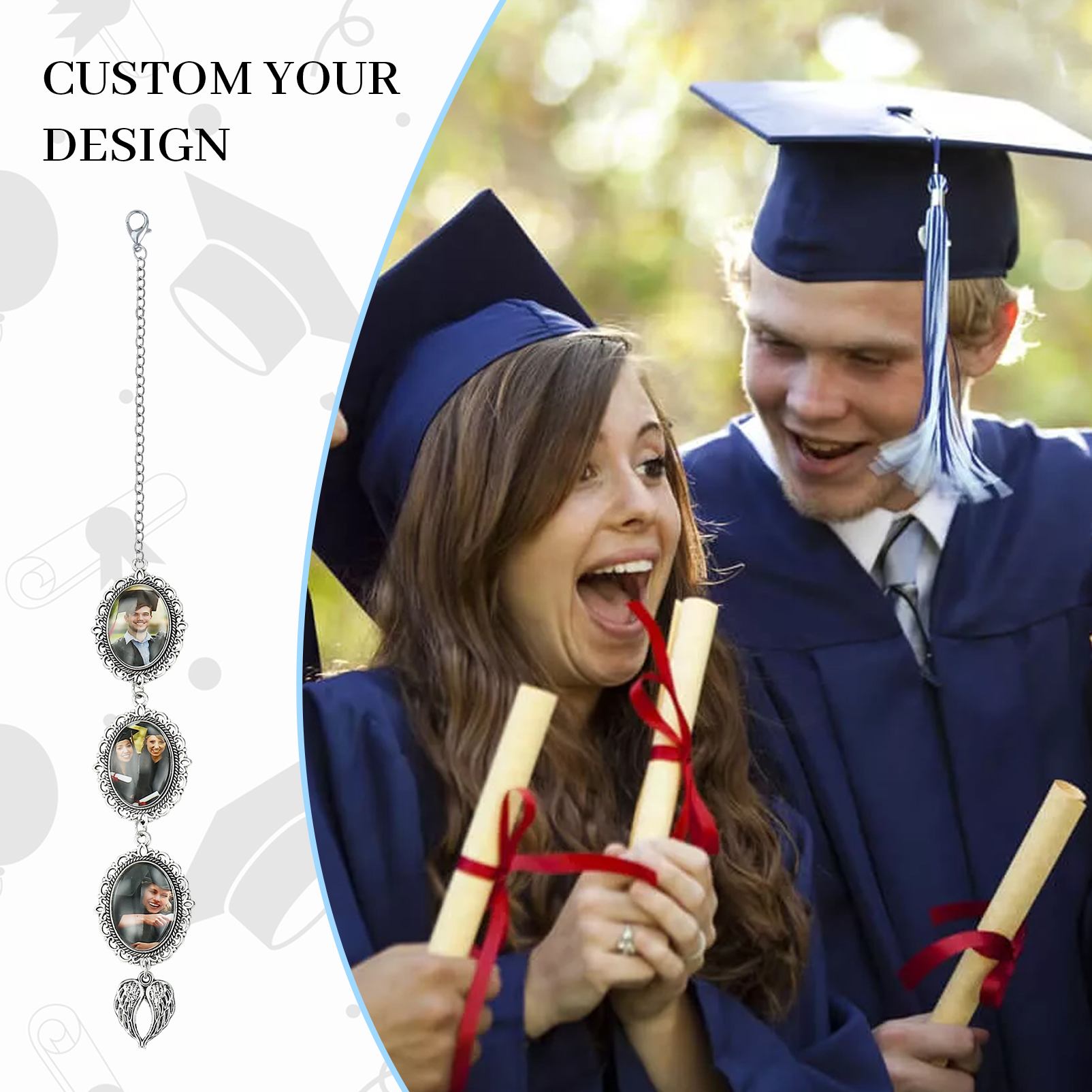 Personalised Custom 3 Photo Angel Wings Pendant, a Special Graduation Gift for Him