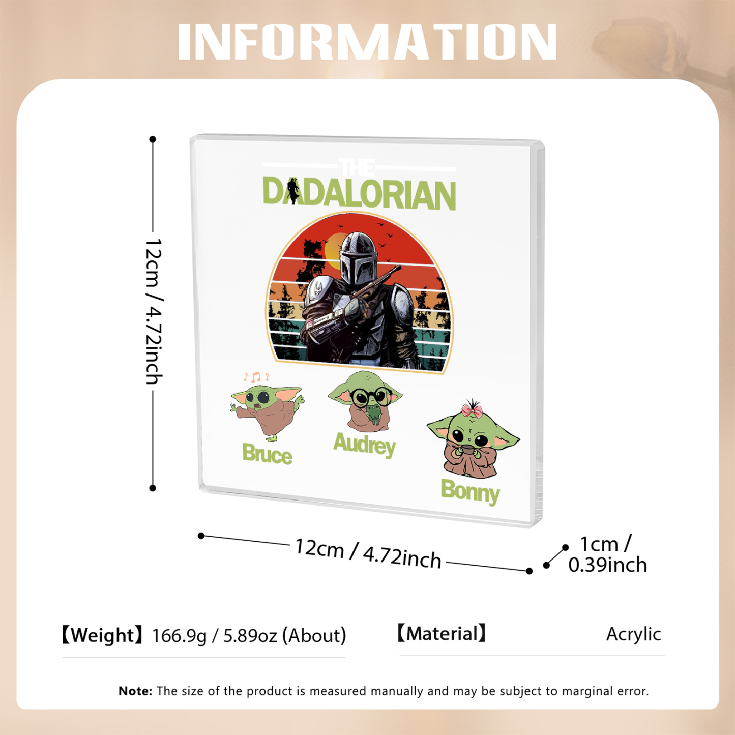 3 Names - Personalised Dadalorians Pattern Custom Name Acrylic Ornament Father's Day Gift