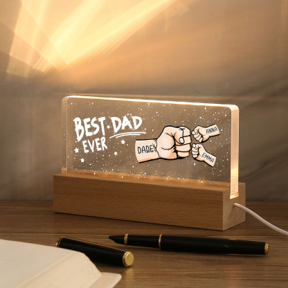 3 Names - Personalised Fist Bump Lamp - Best Dad Ever - Father's Day Gift for Dad