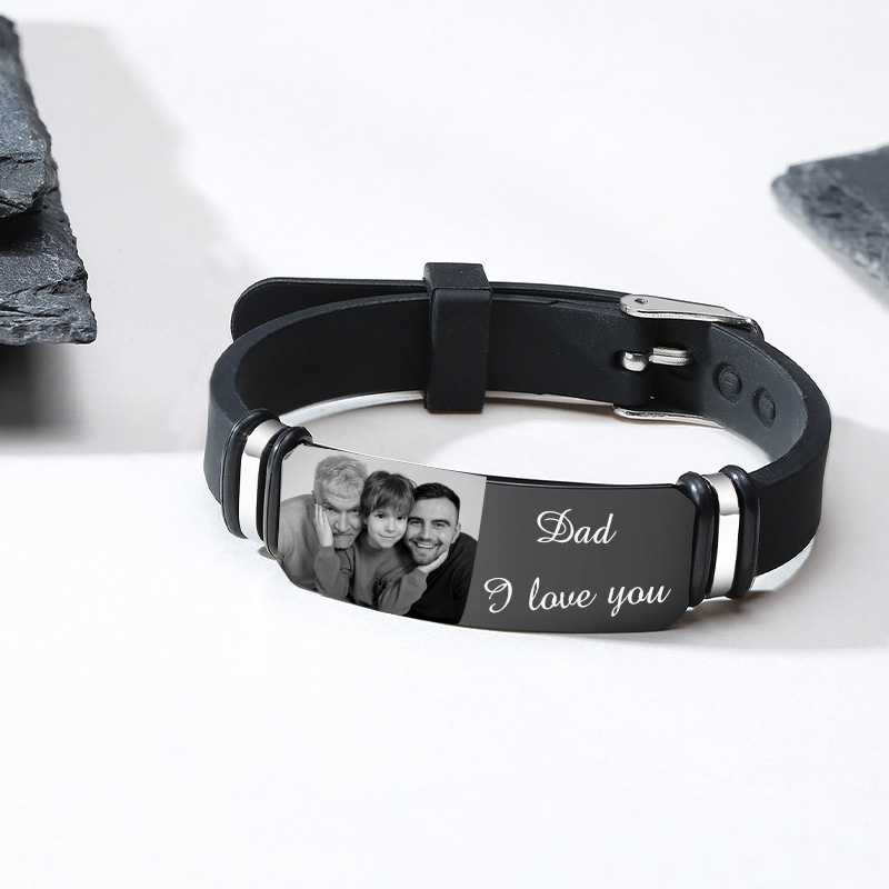 Personalised Photo Bracelet Custom ID Bar Men's Bracelet Bangle Gifts For Him