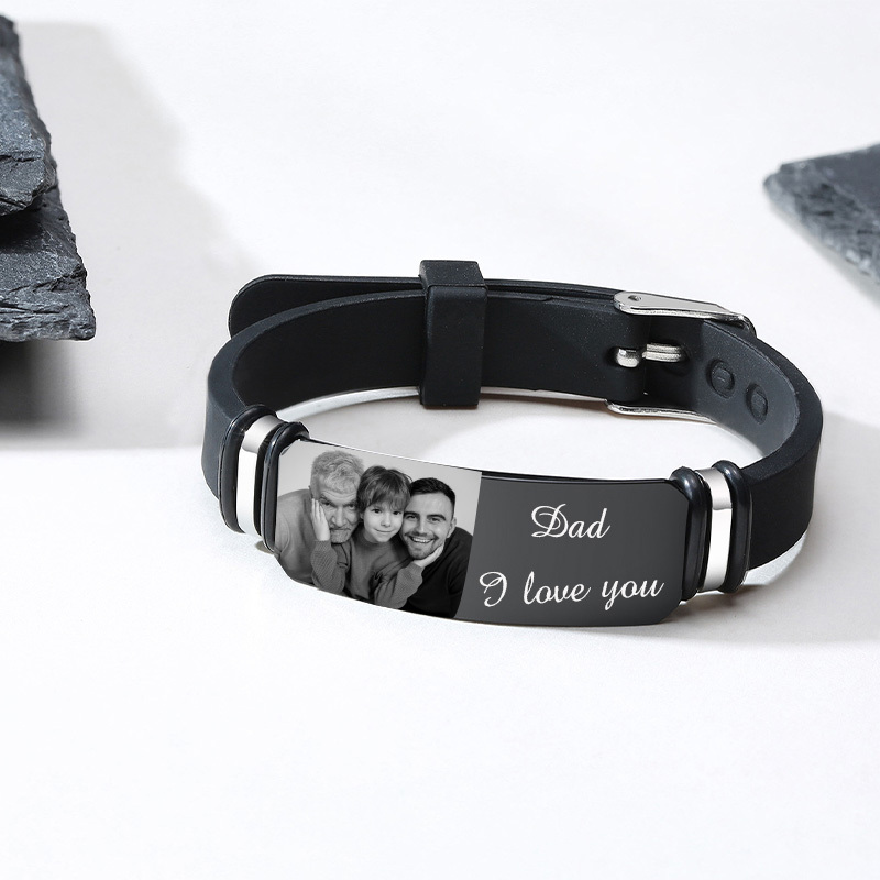 Personalised Photo Bracelet Custom ID Bar Men's Bracelet Bangle Gifts For Him
