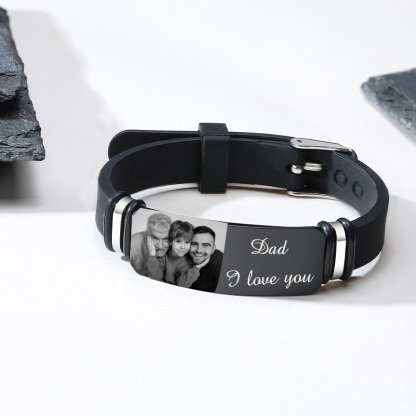 Personalised Photo Bracelet Custom ID Bar Men's Bracelet Bangle Gifts For Him
