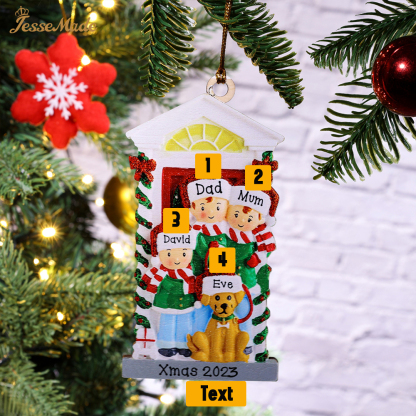 3 Names+Dog Name-Personalised Family Christmas Xmas Tree Decoration Hanging Wooden Ornament with Name-Family with Dog