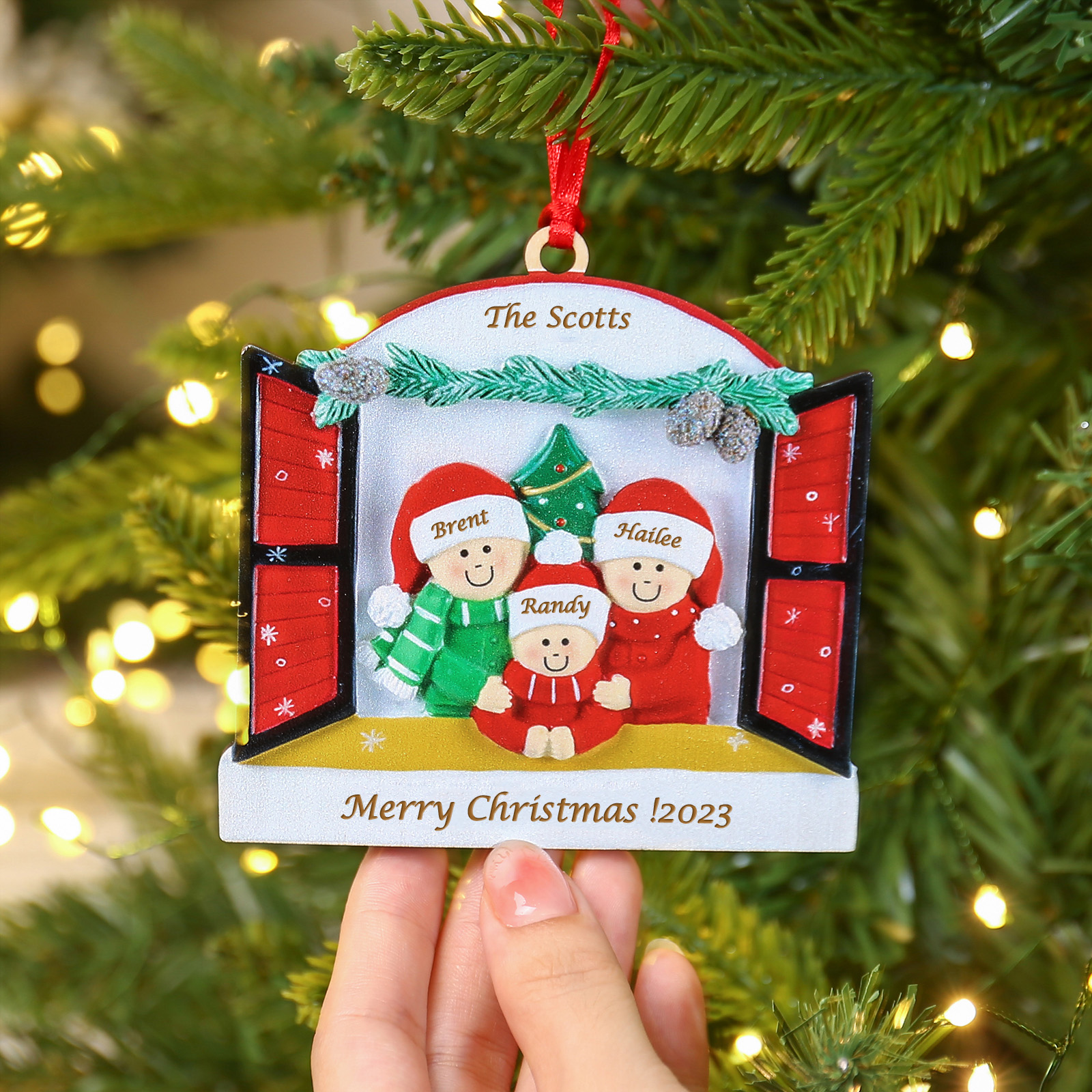 3 Names-Personalised Family Wooden Christmas Xmas Tree Decoration Ornament-Custom 3 Names Hanging Ornament Gifts For Family