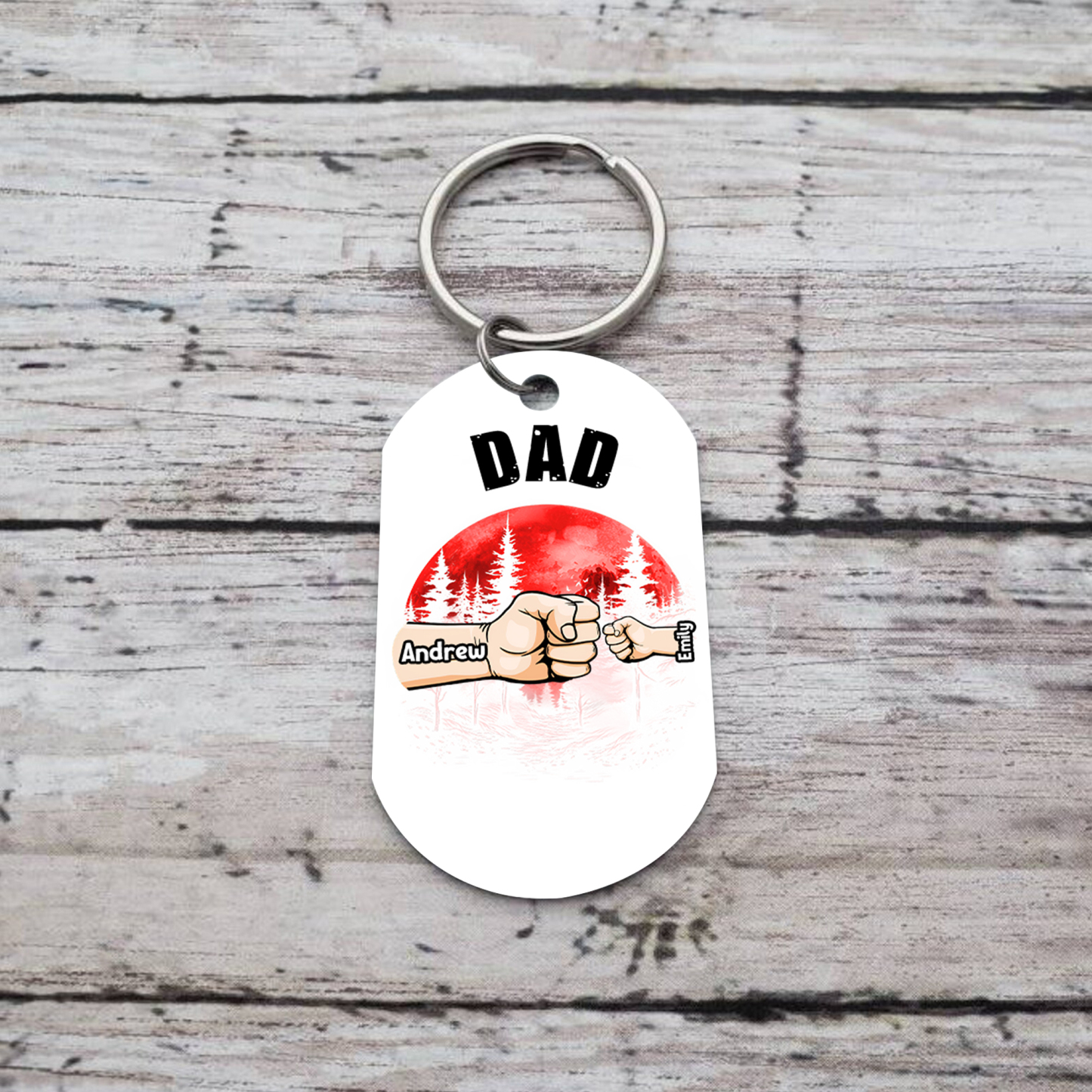 2 Names - Personalised Custom Fist Bump Keyring Mangrove Style Keyring Gift for Dad