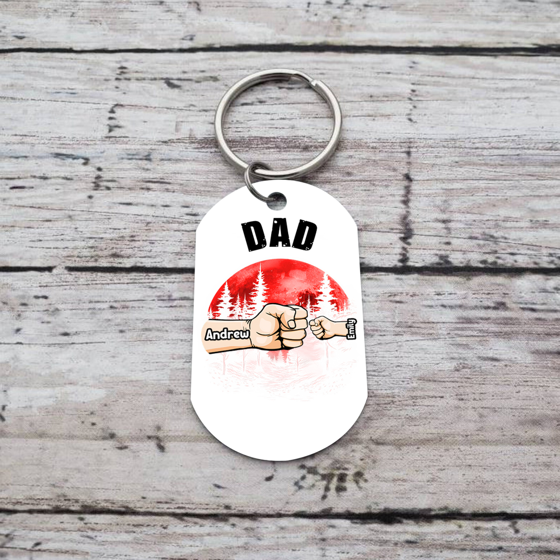 2 Names - Personalised Custom Fist Bump Keyring Mangrove Style Keyring Gift for Dad