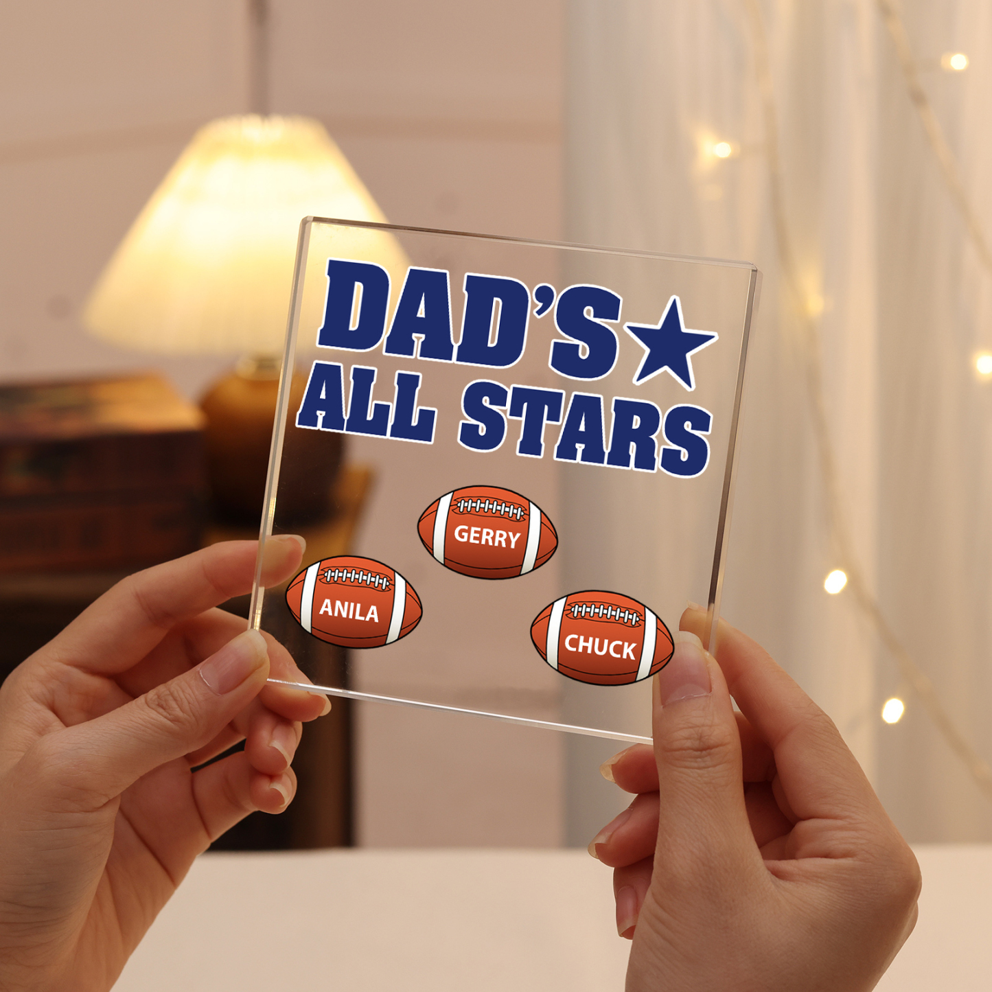 3 Names - Personalised Football Acrylic Keepsake Customized Name Acrylic Plaque Decoration Father's Day Gift for Dad