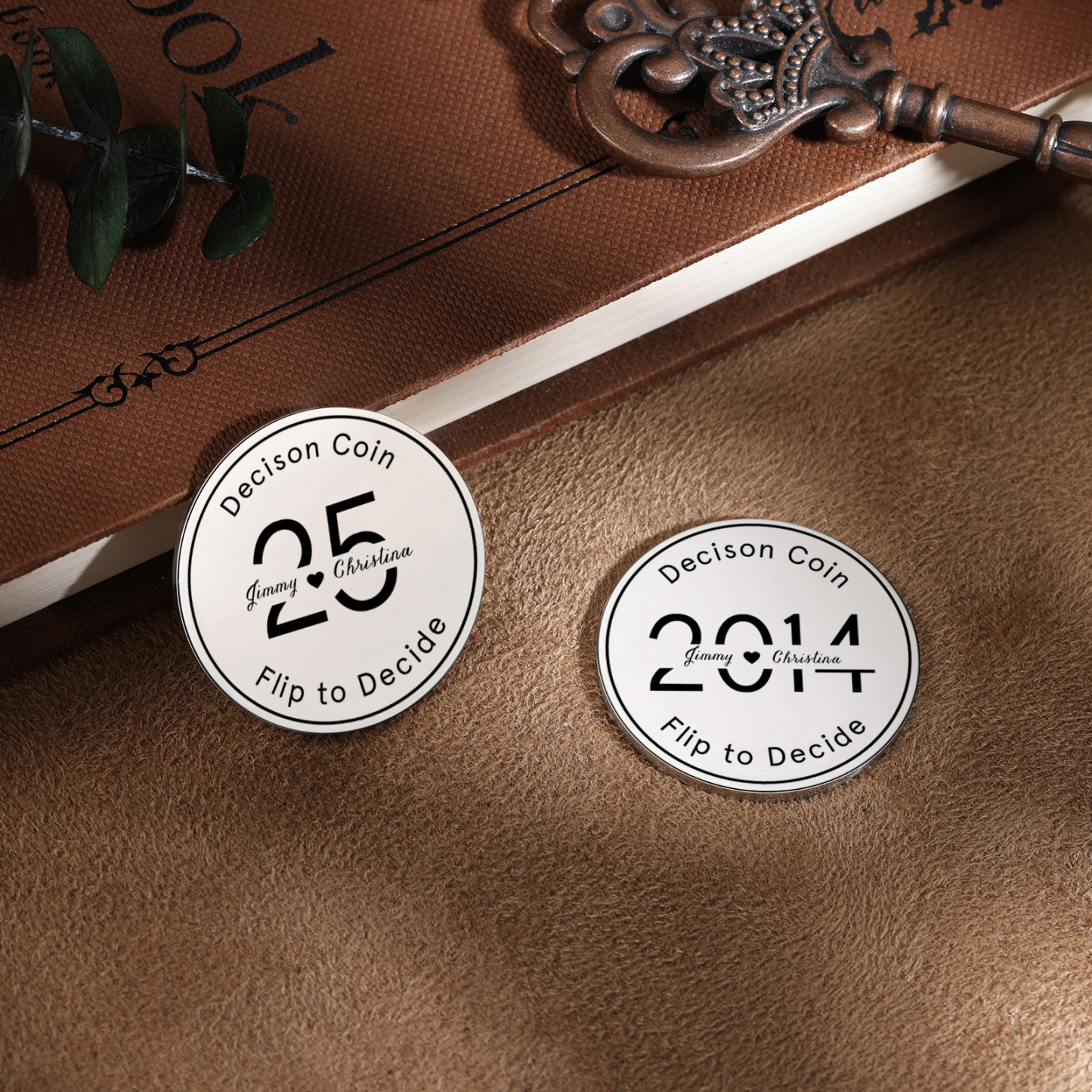 2 PCS Personalized Name Stainless Steel Anniversary Coin Custom Text And Year Special Gift