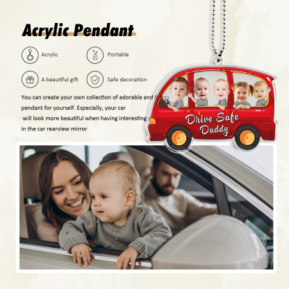 Acrylic Keyring/Decoration Personalised 5 Photos, Name And Text Child Driving Pattern Pendant For Dad