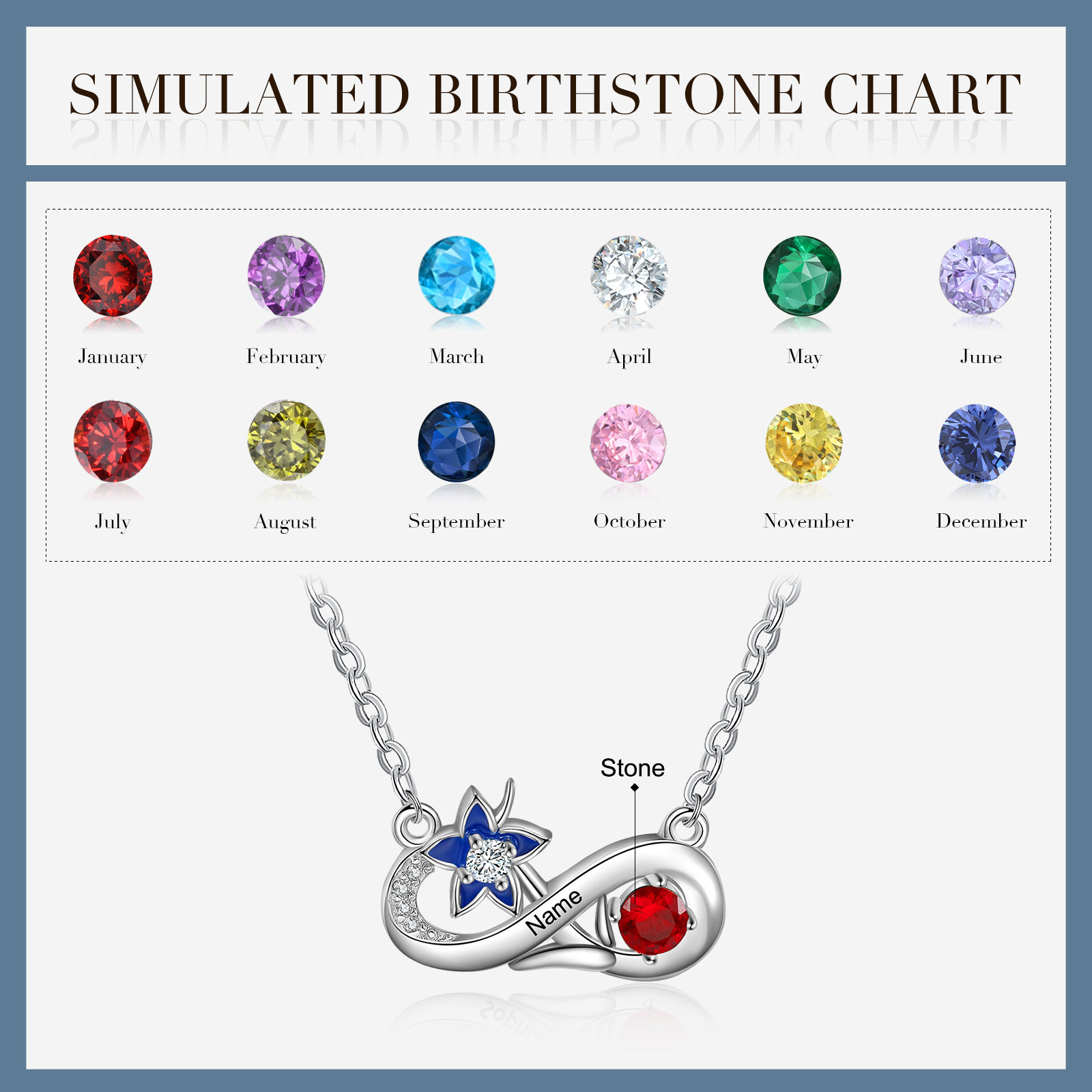 Personalised July Birthflower Necklace With Birthstone Gift For Women