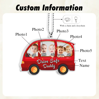 Acrylic Keyring/Decoration Personalised 5 Photos, Name And Text Child Driving Pattern Pendant For Dad
