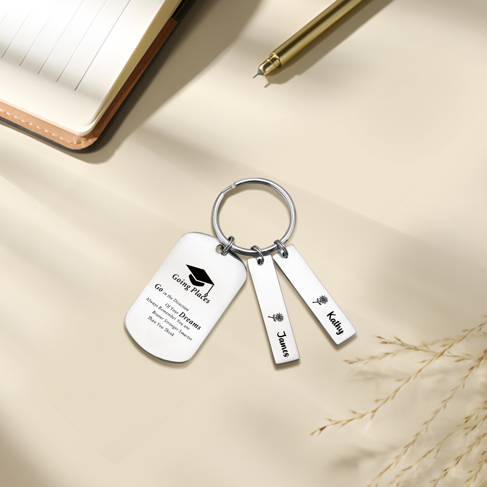 2 Names - Personalised Name Exquisite Graduation Keyring Gift For Her/Him