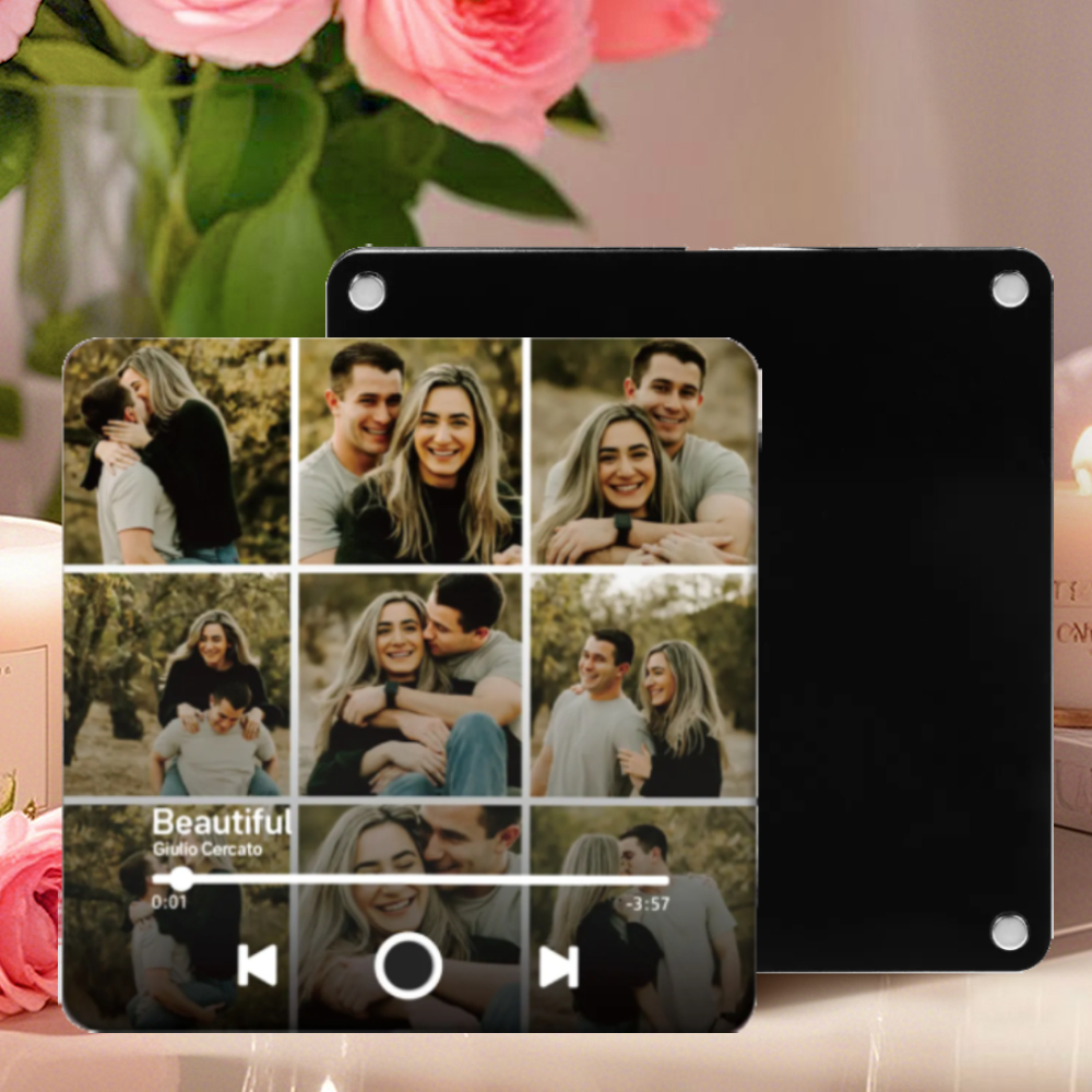 Personalised Photo Music Fridge Magnet with Custom 9 Photo and 1 Song