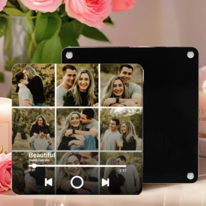 Personalised Photo Music Fridge Magnet with Custom 9 Photo and 1 Song
