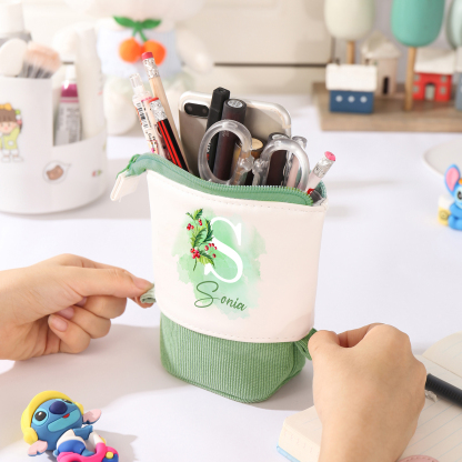 Personalised Pencil Case Custom Name & Letter & Birthday Flower Pen Pouch Back To School Gift for Kids