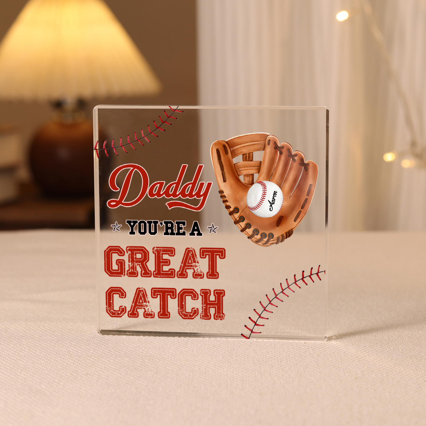 1 Name - Personalised Baseball Acrylic Keepsake Customized Name and Text Acrylic Plaque Ornament Father's Day Gift for Dad
