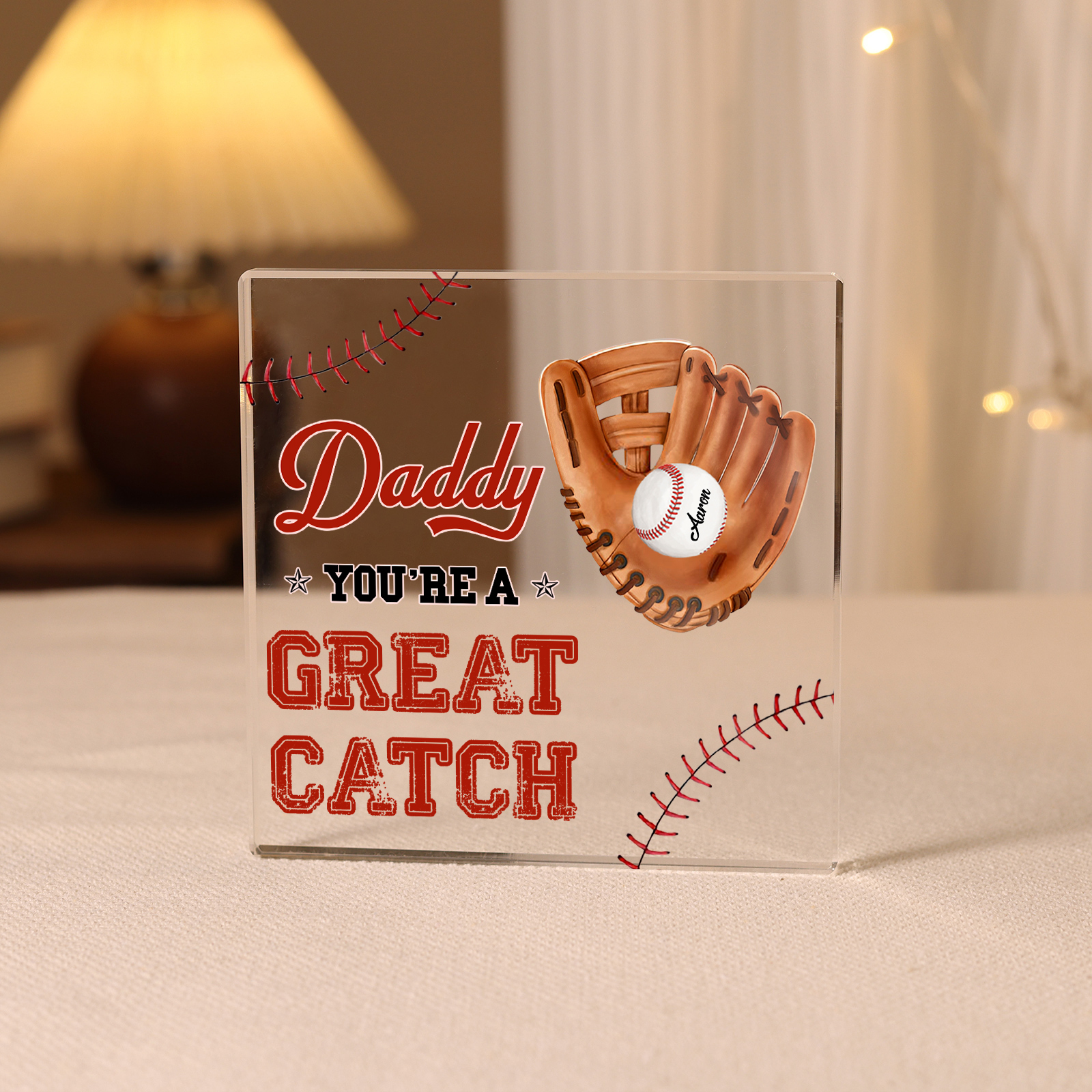 1 Name - Personalised Baseball Acrylic Keepsake Customized Name and Text Acrylic Plaque Ornament Father's Day Gift for Dad