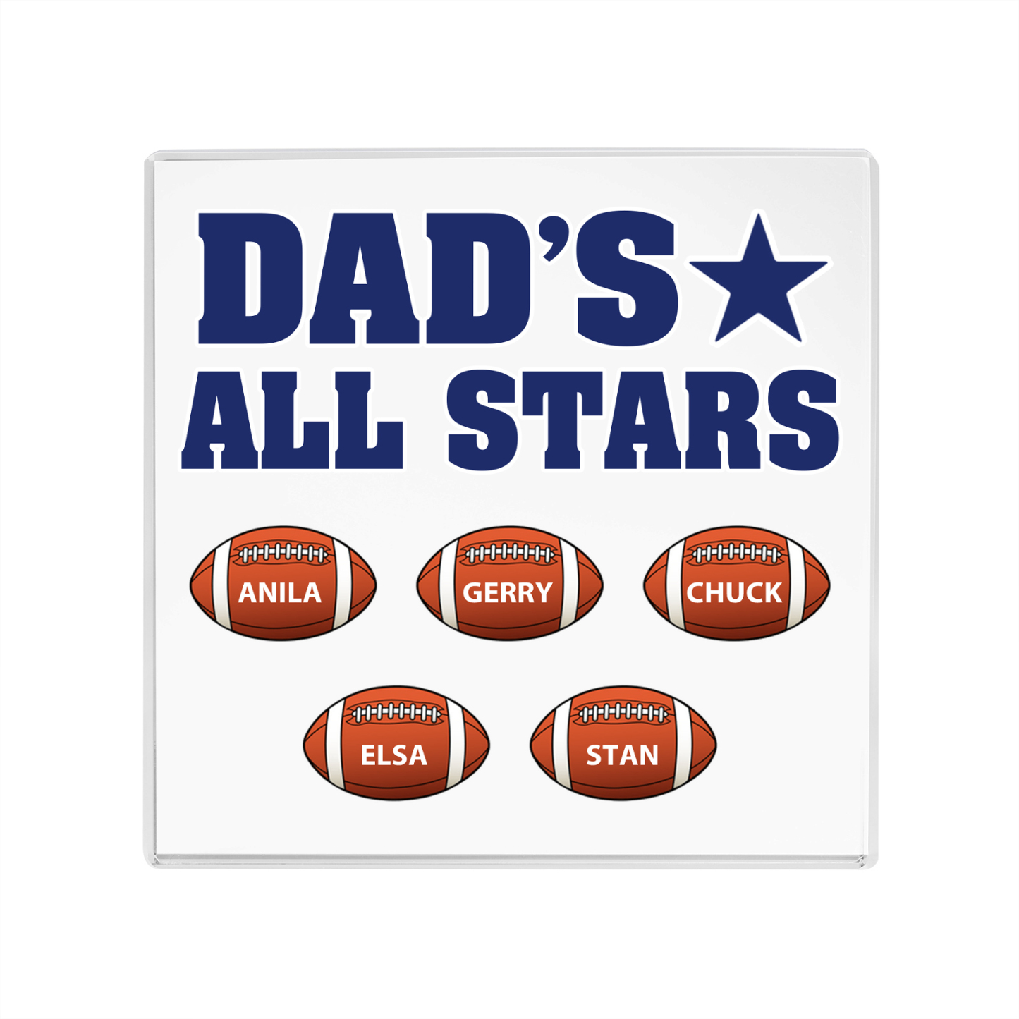 5 Names - Personalised Football Acrylic Keepsake Customized Name Acrylic Plaque Decoration Father's Day Gift for Dad