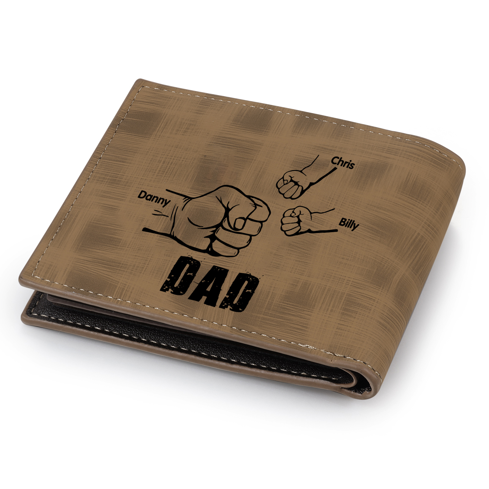 3 Names - Personalised Photo Custom Leather Men's Wallet as a Father's Day Gift for Dad