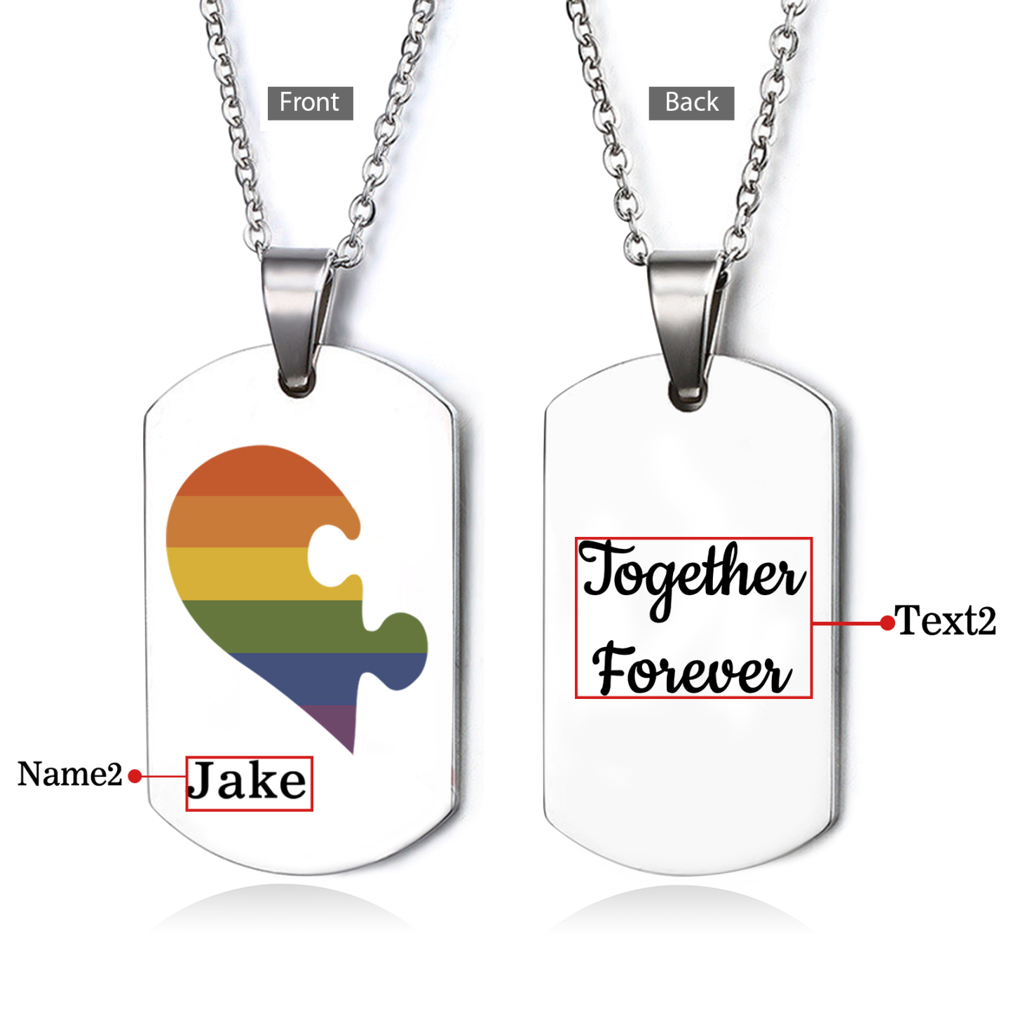 Personalised Text Puzzle Couple Necklace Custom Matching Couple Gifts, Special Gift For Him/Her