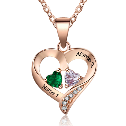 Personalised Heart Necklace – Custom 2 Birthstones & Names Jewelry Gif
