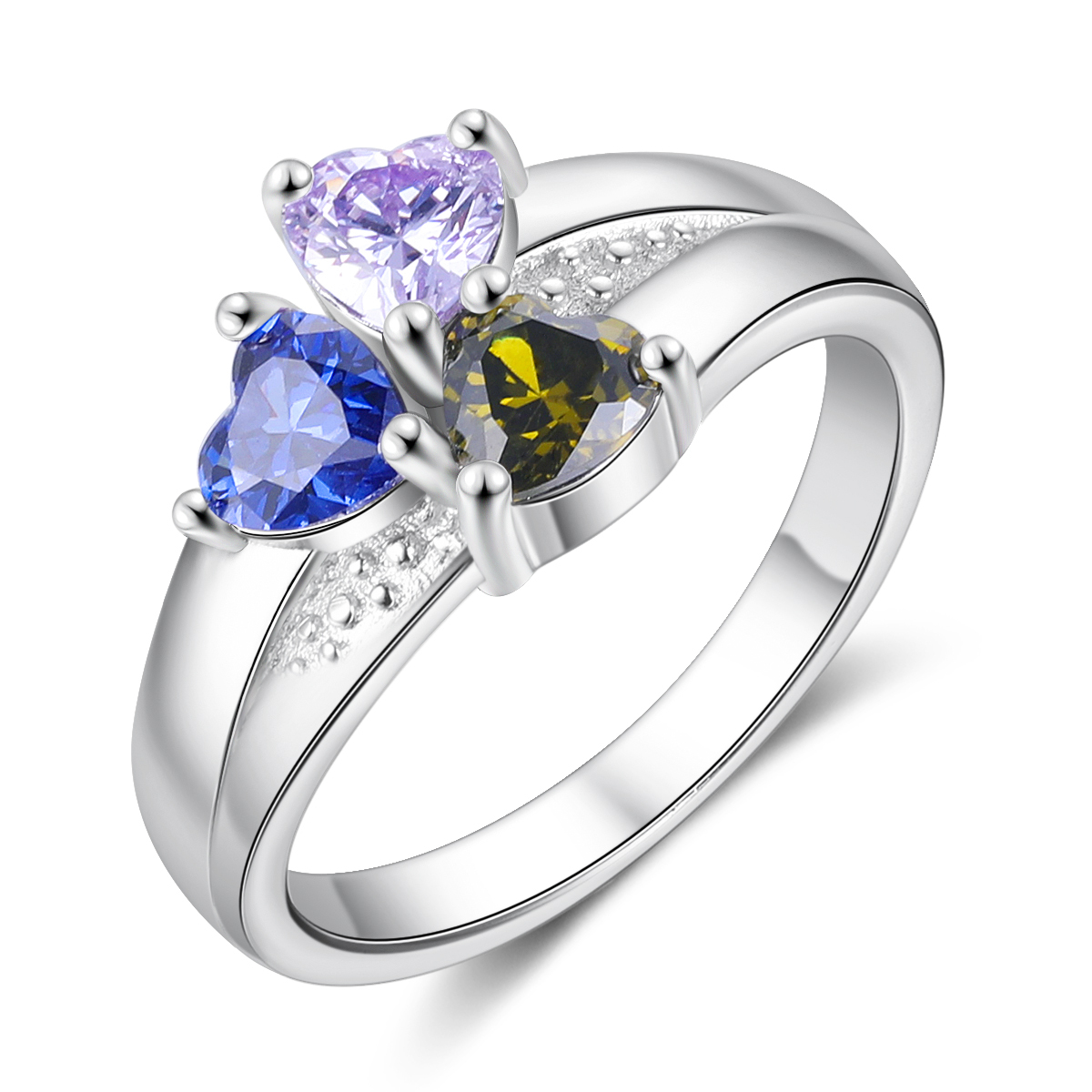 Personalised Heart Birthstone Ring with Engraving 3 Names and 3 Birthstones Ring Gifts For Her | Jessmade