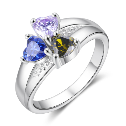 Personalised Heart Birthstone Ring with Engraving 3 Names and 3 Birthstones Ring Gifts For Her | Jessmade