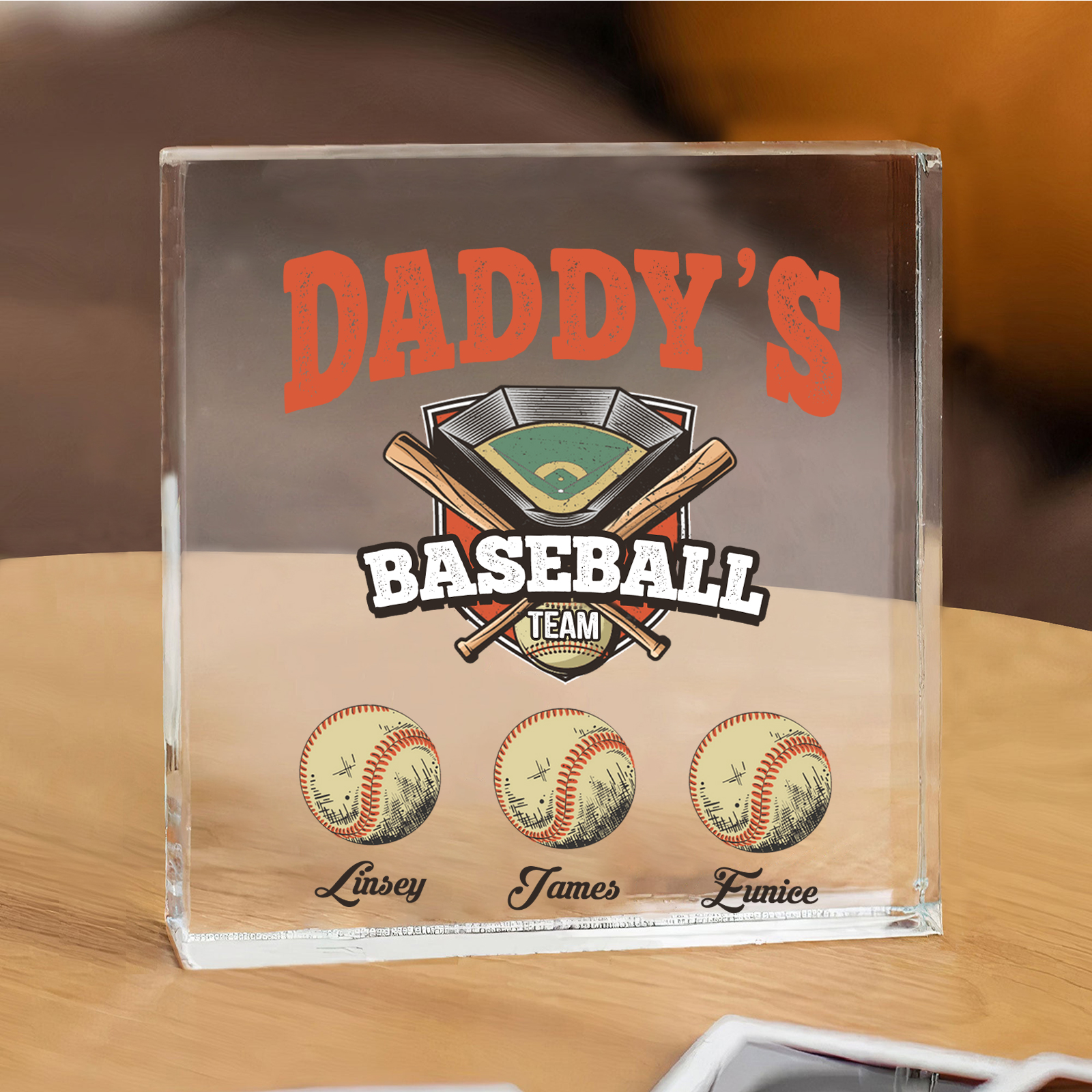 3 Names - Personalised Baseball Acrylic Keepsake Customized Name Acrylic Plaque Decoration Father's Day Gift for Dad