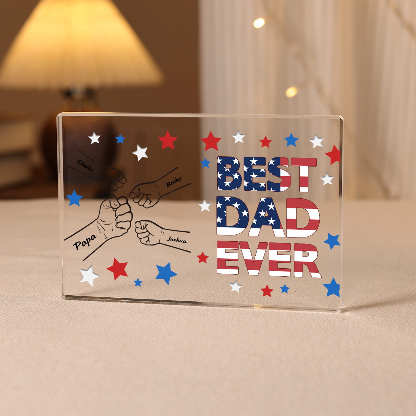 4 Names - Personalised Fist Family Acrylic Keepsake Customized Name Acrylic Home Decor Gift for Dad