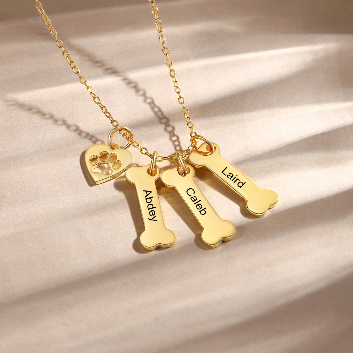 3 Names - Personalised Heart and Bones Charm Pendant Necklace, Custom Name Gift for Her