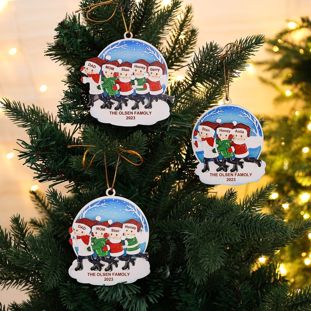 3 Names-Personalised Family Wooden Christmas Xmas Tree Decoration Ornament-Custom 3 Names And Text Hanging Ornament Gifts For Family