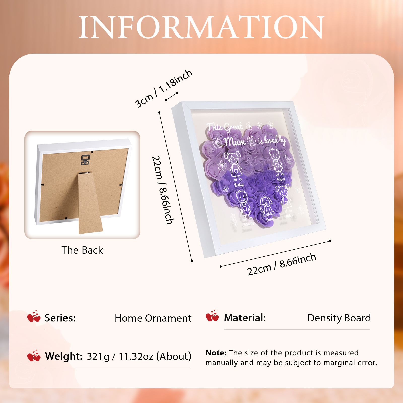 Personalised 3D Floral Shadow Box – Custom 5 Kids&Pets Names –This Great Mum Is Loved By- Gift for Mum, Nan & Loved Ones| Jessemade