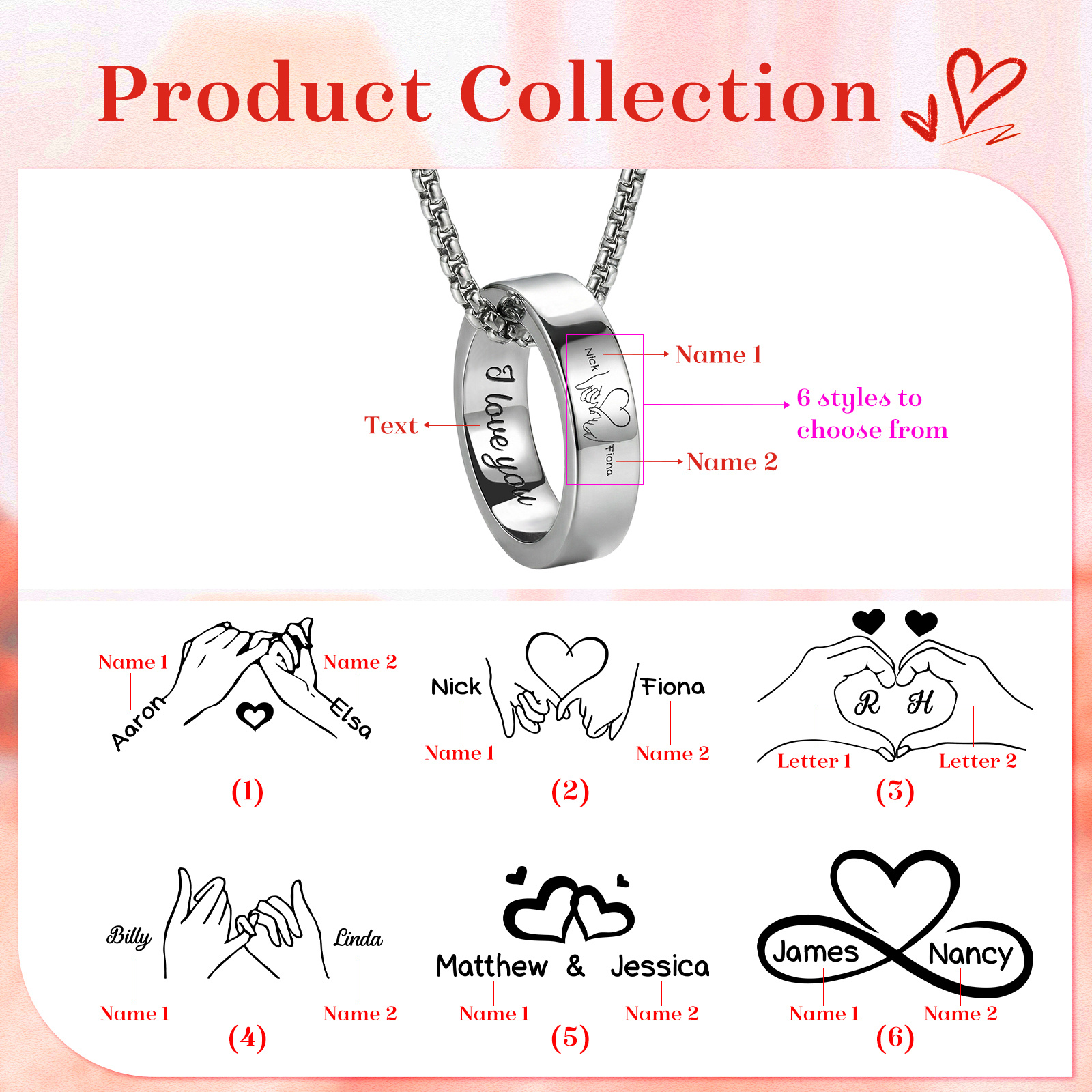 Personalised Couple Stainless Steel Ring Pendant Necklace