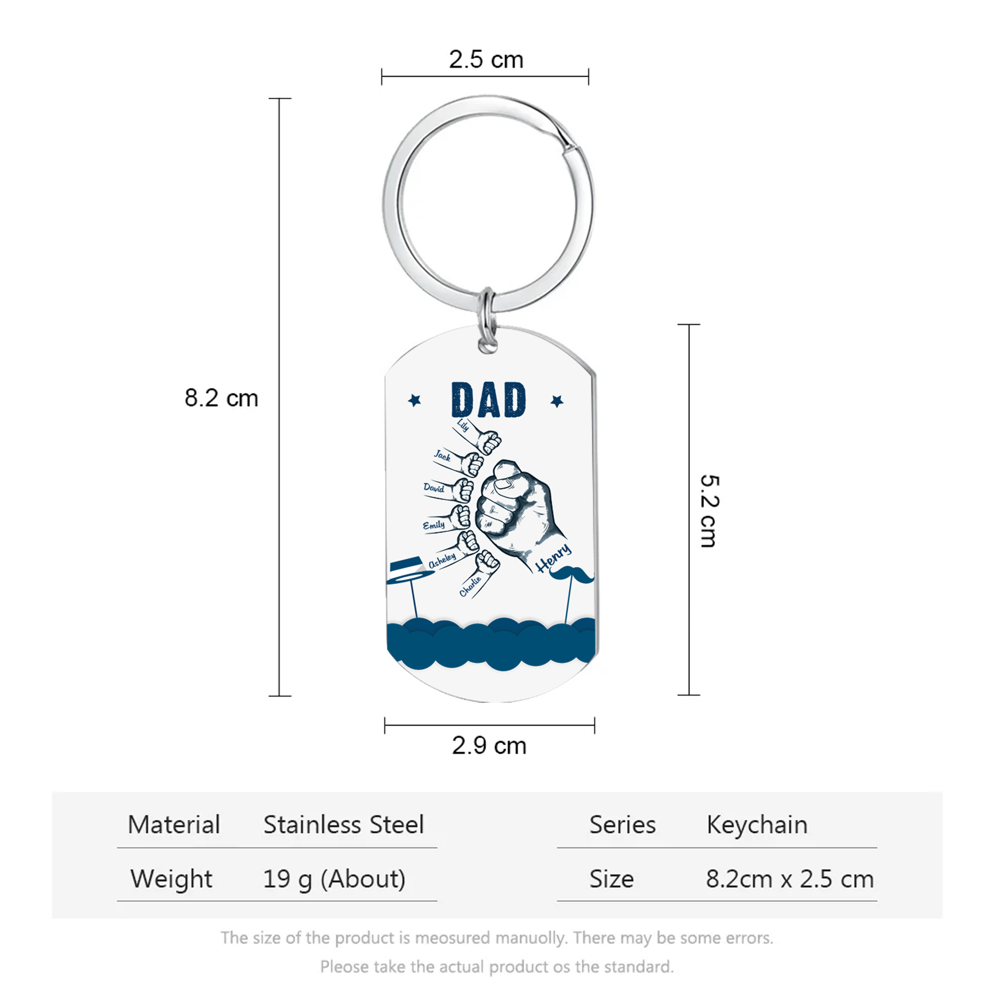 7 Names - Personalised Custom Fist Bump Keyring Hat and Beard Style Keyring Gift for Dad