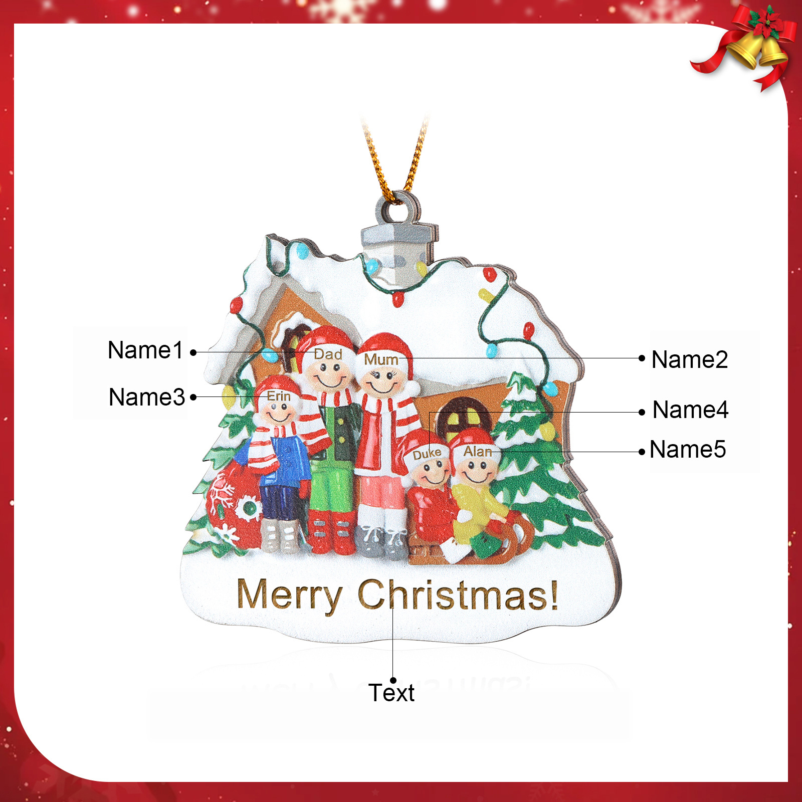 Personalised Wooden Family Christmas Ornament with Custom 3-5 Names Christmas Gift for Family | Jessemade