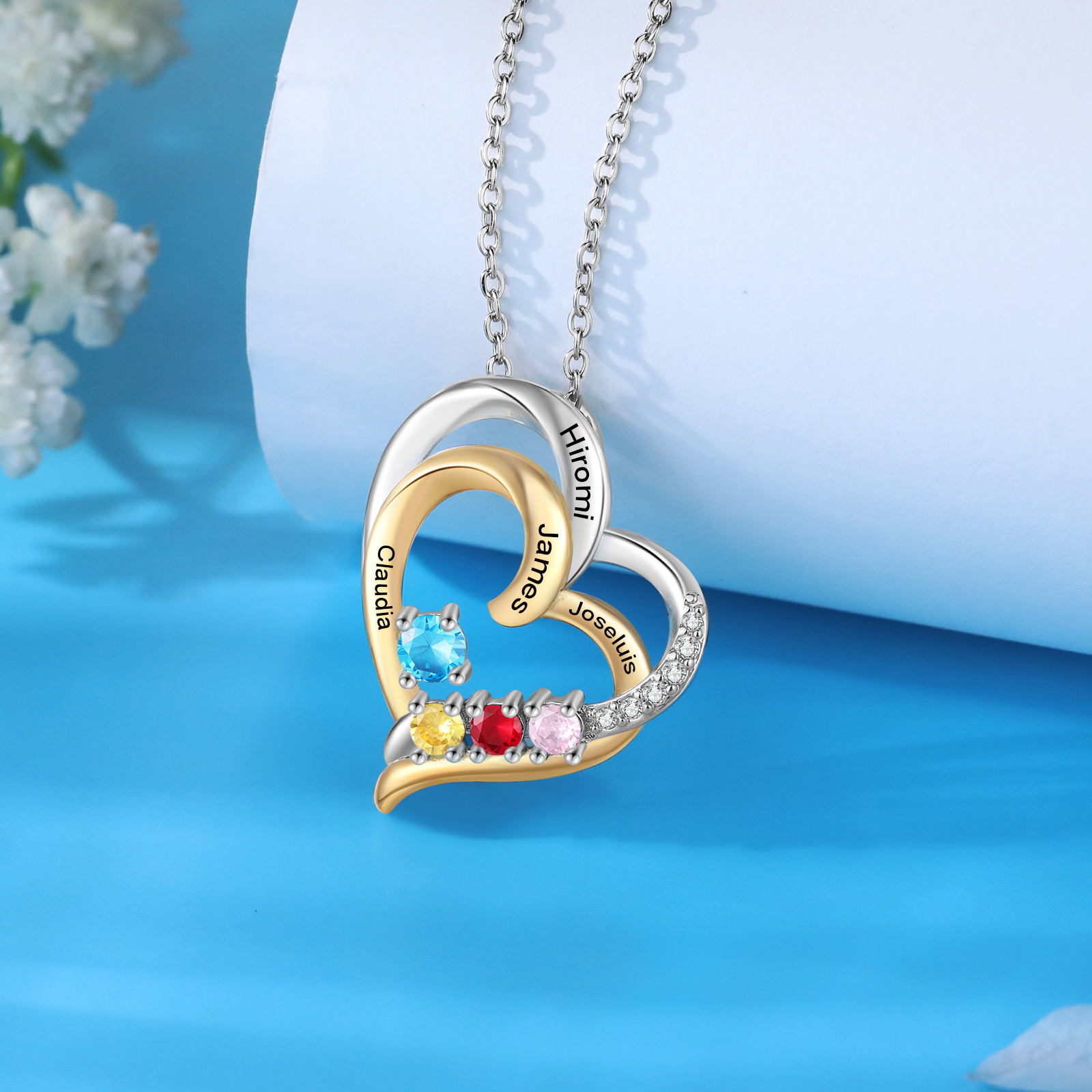 Personalised Double Heart Birthstone Necklace