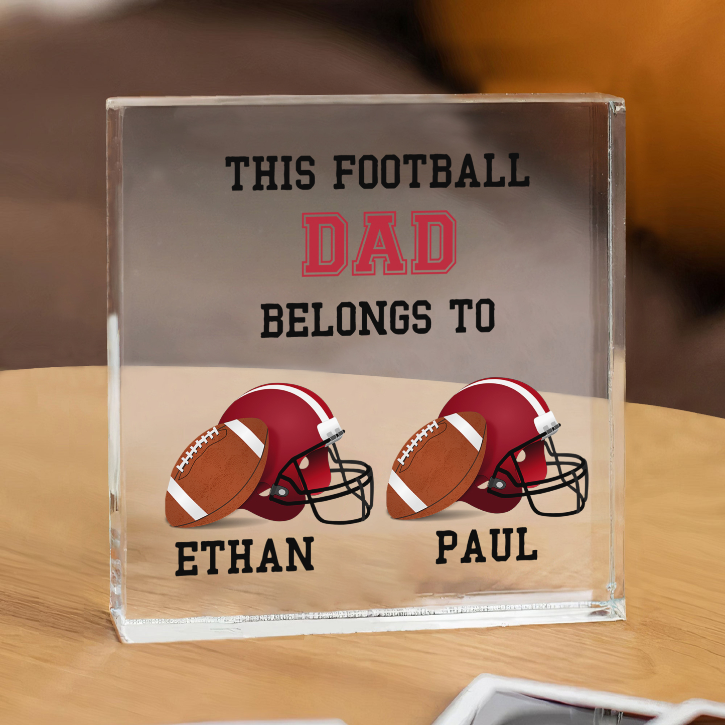 2 Names -Personalised Football Acrylic Keepsake Customized Name Acrylic Plaque Ornament Father's Day Gift for Dad