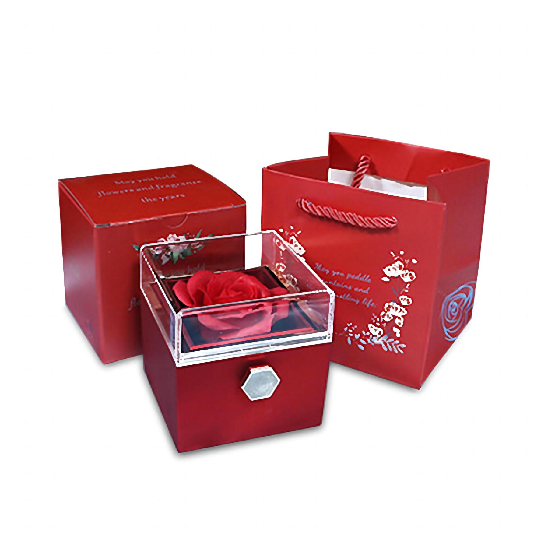 Rotatable Jewelry Box Enchanted Rose Jewelry Gift Package Pink