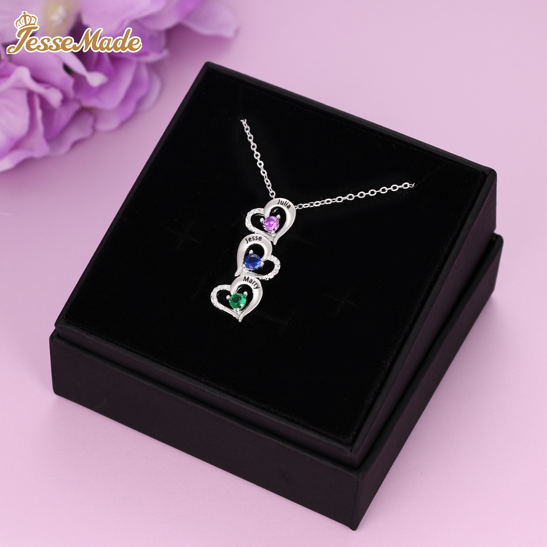 Personalised Linked Hearts Necklace With 2-6 Birthstones | Jessemade