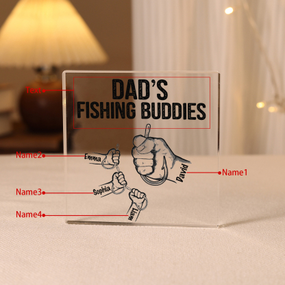 4 Names - Personalised Fishhook Fist Bump Pattern Family Acrylic Keepsake Customized Name Acrylic Home Decor Gift for Dad